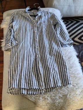 MÉLISSA NEPTON Blue & White Striped Shirt Dress